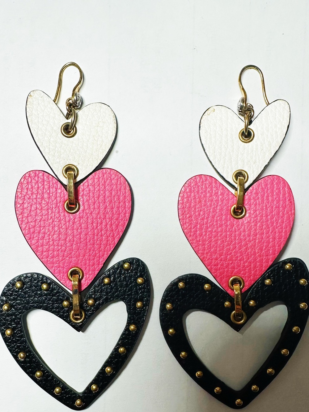 henri bendel Pink, White & Black Layered Heart Drop Earrings